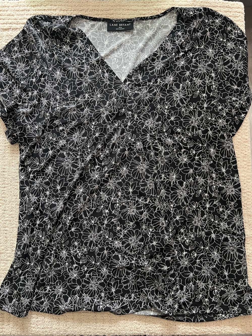 Lane Bryant Black Top with White Floral Outline Print